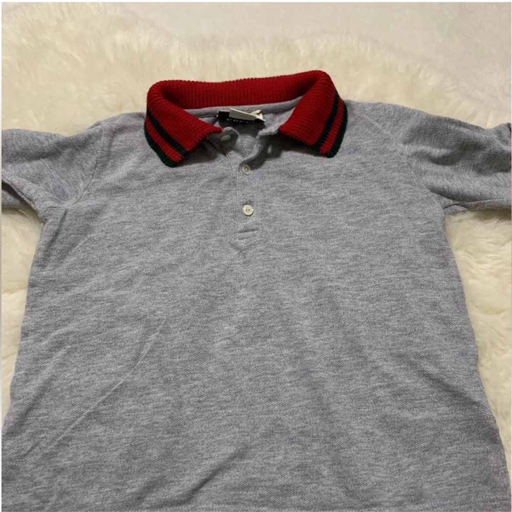 Gucci Polo Shirt with Red Collar - Grey 36M/ 3T